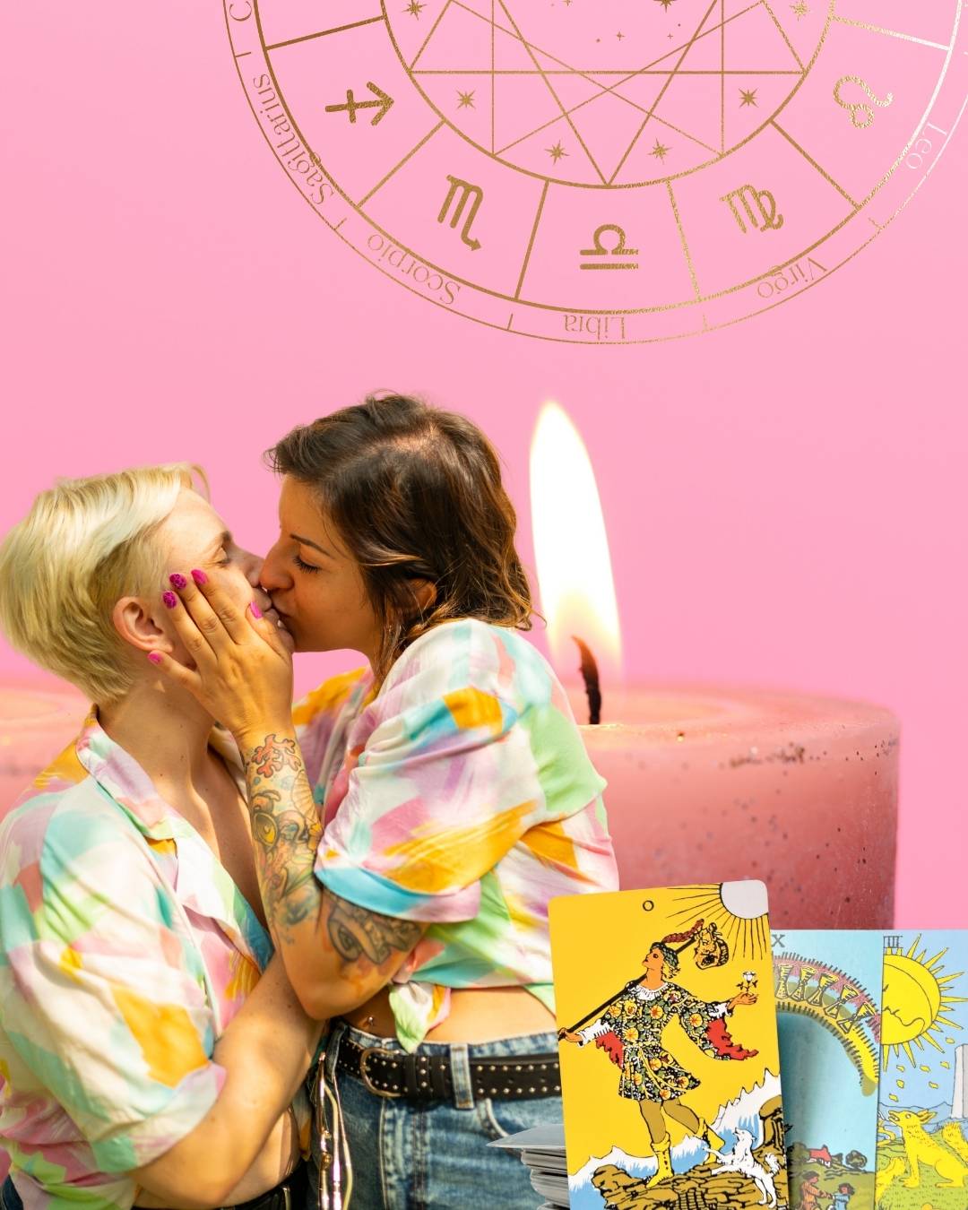 consultas de tarot del amor, astrología de pareja y rituales con velas rosadas.